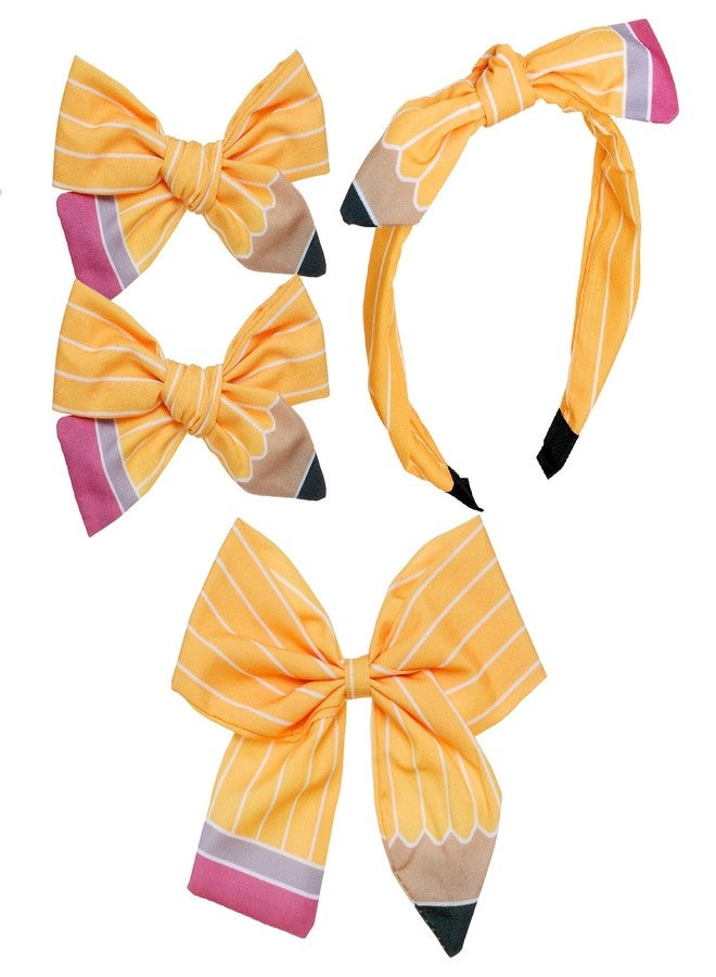 phnydreg 4Pcs Pencil Hair Bow Clips Headband Accessories Set Back to School Stuff for Girl Kindergarten First Day of School Outfits - Image 1